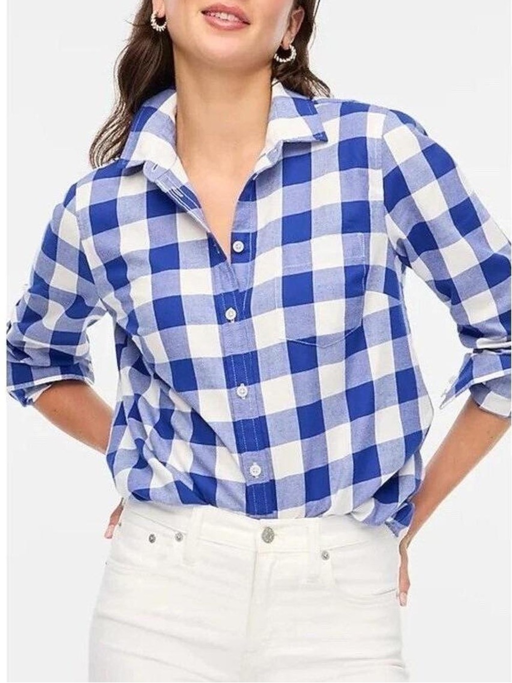 J.Crew Blue & White Windowpane Plaid Button-Front Shirt Size Small NWT